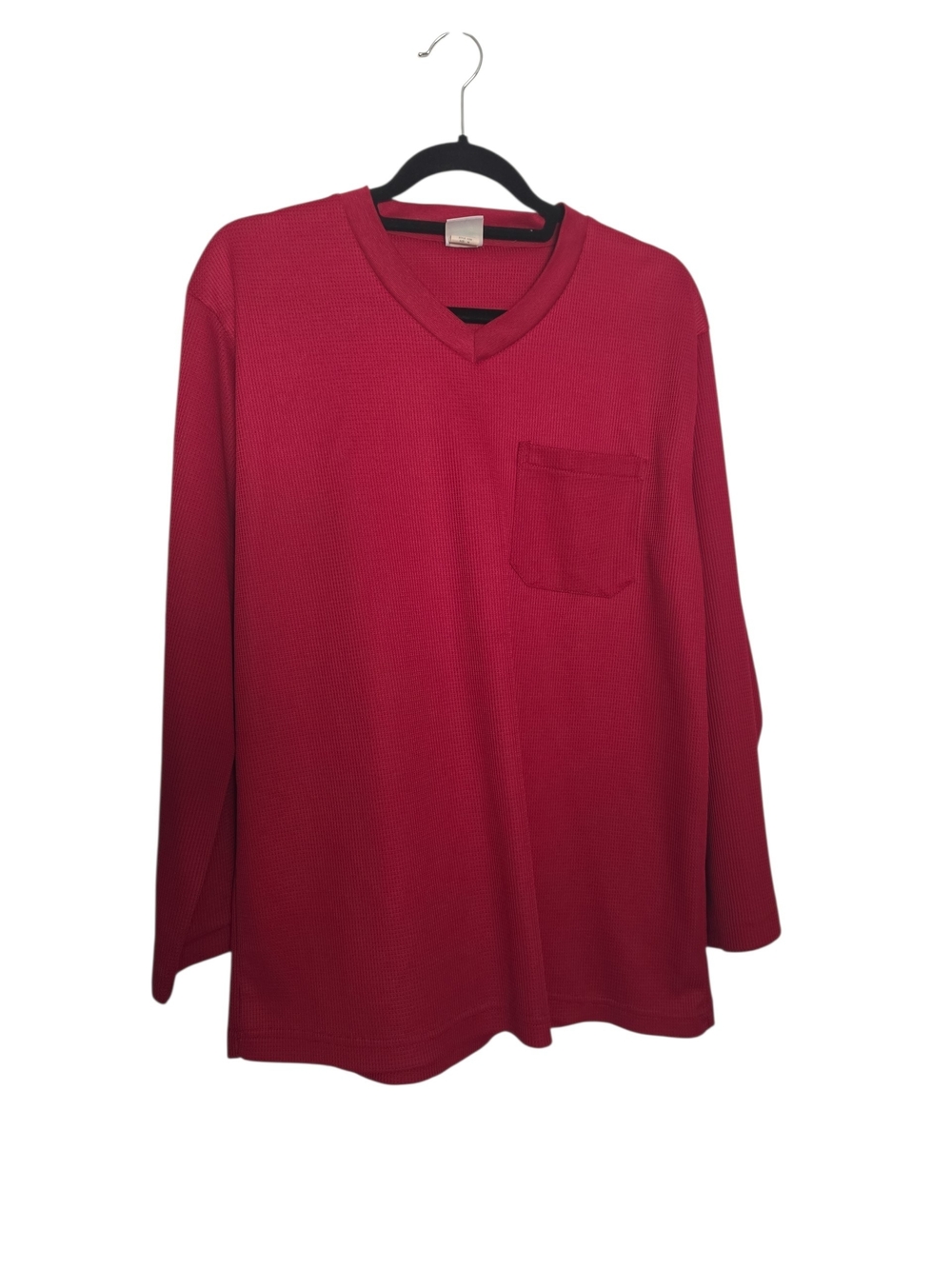 Haband Long Sleeve V-Neck Waffle Knit Shirt